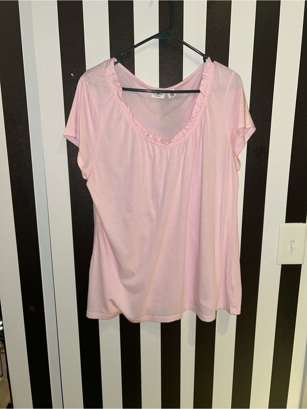 Cato Light Pink Ruffle Scoop Neck Short Sleeve Top